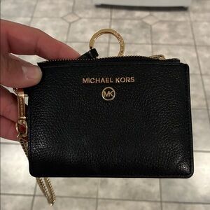 Michael Kors Black Pebbled Leather Mini Wallet with Gold Hardware